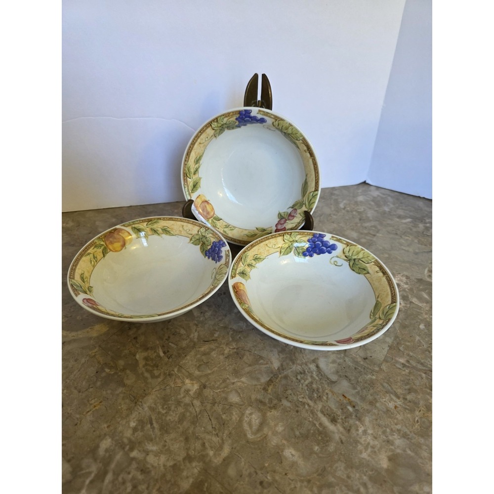 2 Each Gibson Designs FRUIT‎ GROVE Blueberry Cherries Peache Fruit Rim Trim Bowl